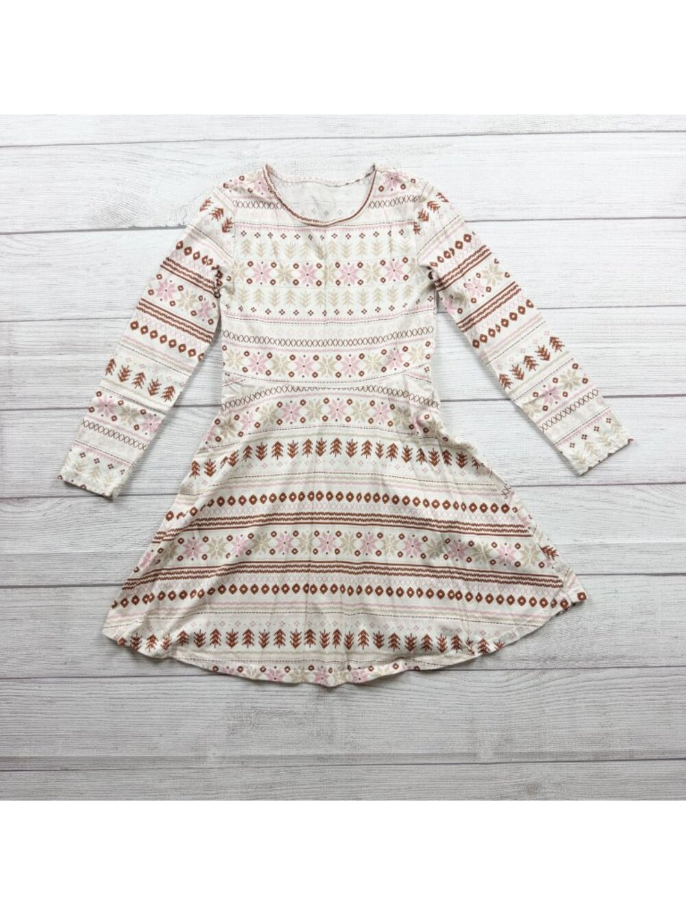 The Children's Place Girls Snow Fairisle Pattern Long Sleeve Dress M 7-8